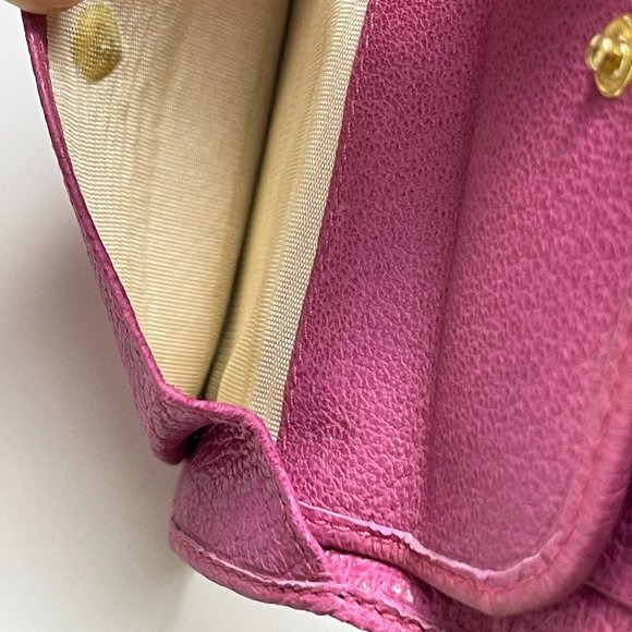 Gucci | Vintage Pink Leather and Suede Stirrup Tri-Fold Wallet - Picture 11 of 13